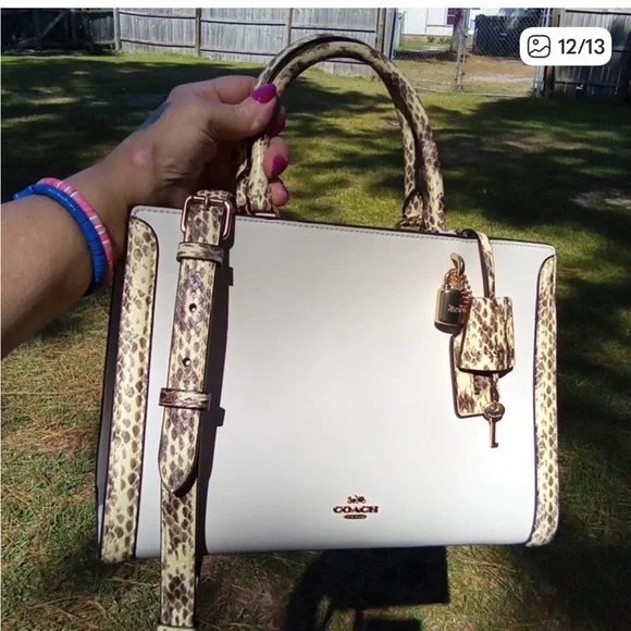 Coach Zoe Carryall Leather with Exotic Snake Skin Details W/ Lock and Key - Picture 11 of 14